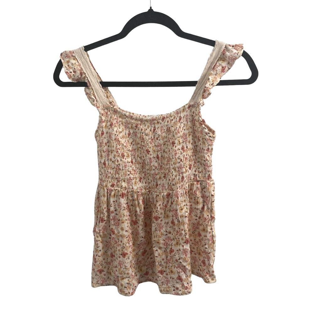 Francesca's Floral Ruched Sleeveles Top Size S